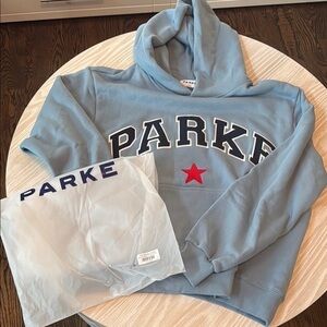 Parke Sky Blue Hoodie with Red Star Accent